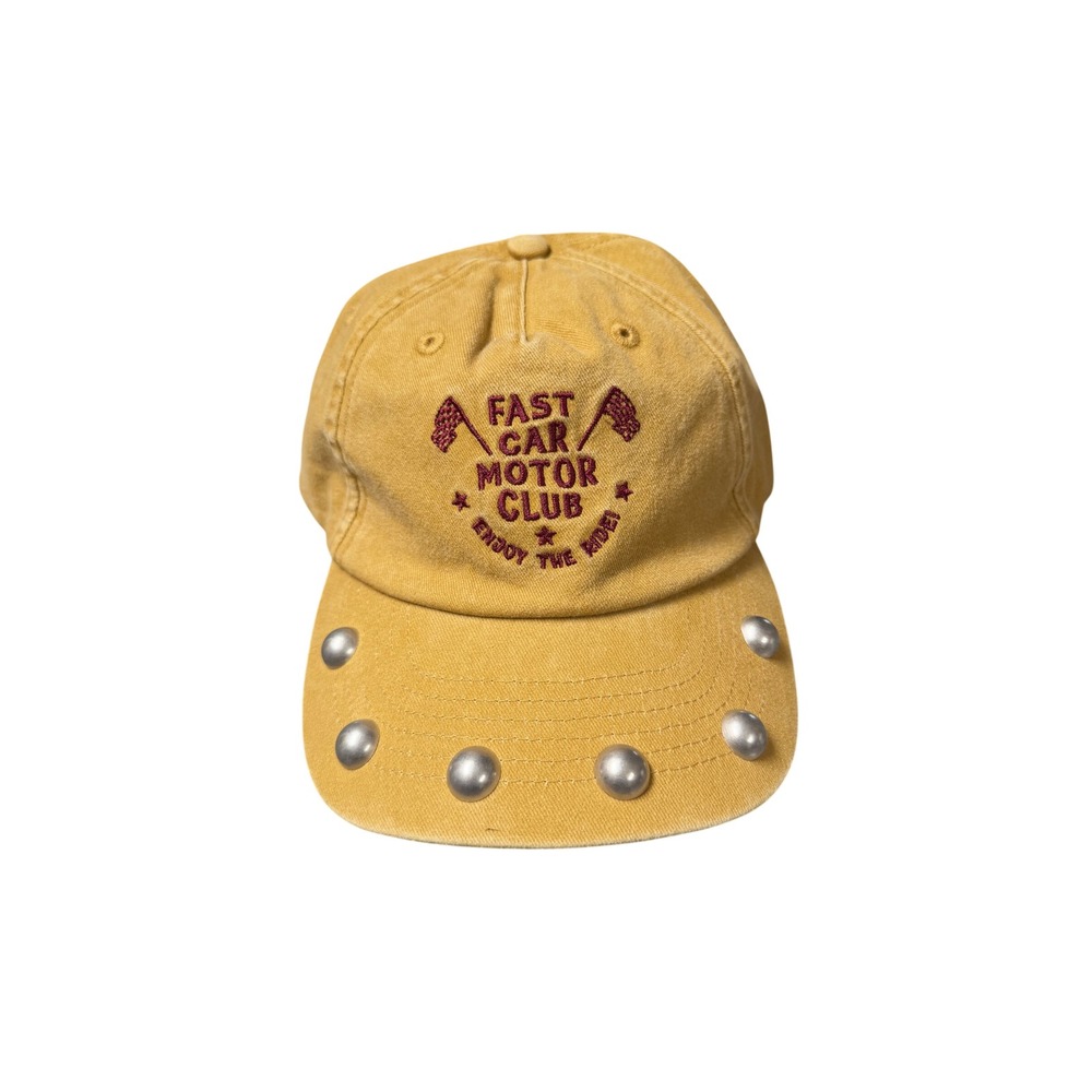 UL Fast Car Motor Club Studded Baseball Cap Mustard Yellow Cotton Strapback Hat